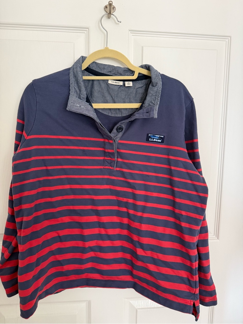 Women’s L.L.Bean Navy & Red Striped Rugby Pullover Size XLP